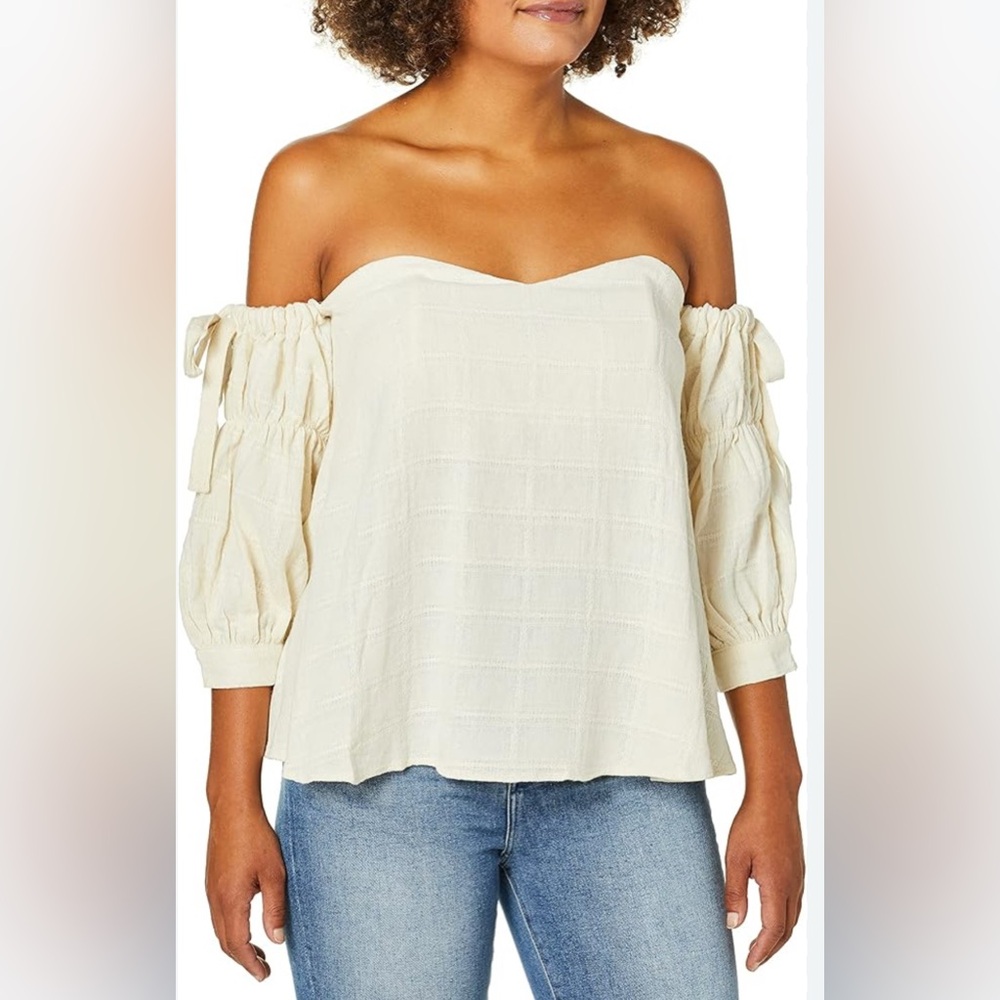 EVIDNT Women's Off The Shoulder Tie Sleeve Flowy Top